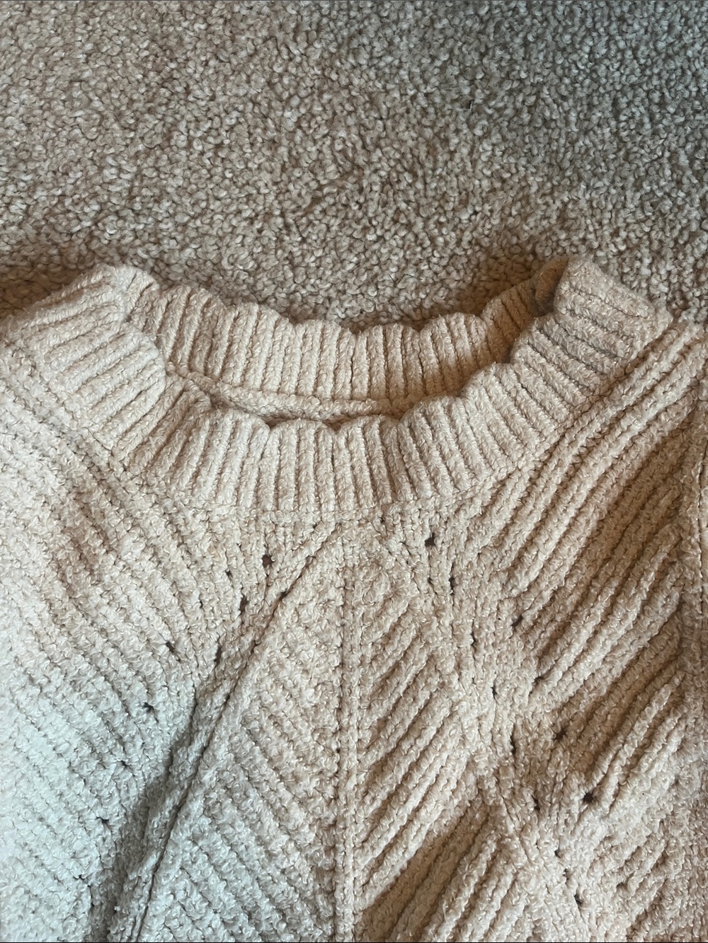 Anthropologie Cream Textured Cable-Leaf Knit Crewneck Sweater - Picture 2 of 4
